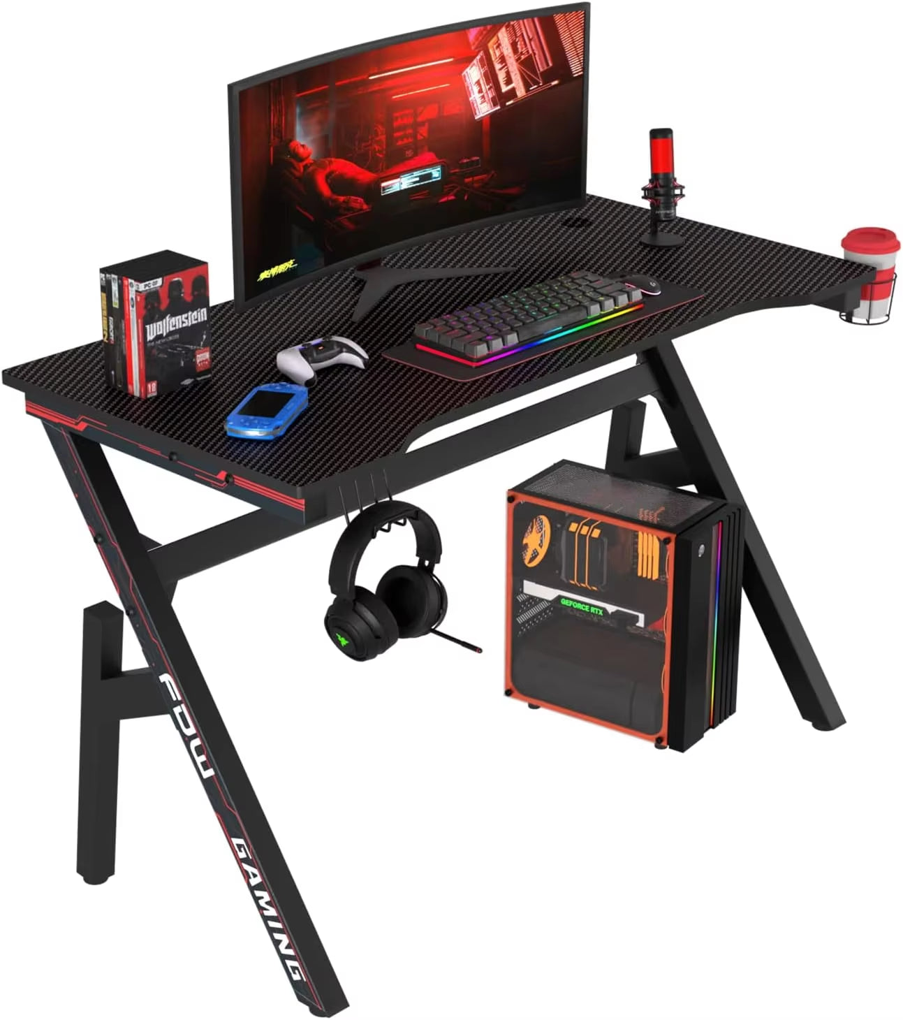 Game Desk, Computer Desk, 47-Inch Home Office Desk, Oversized Modern Ergonomic Black