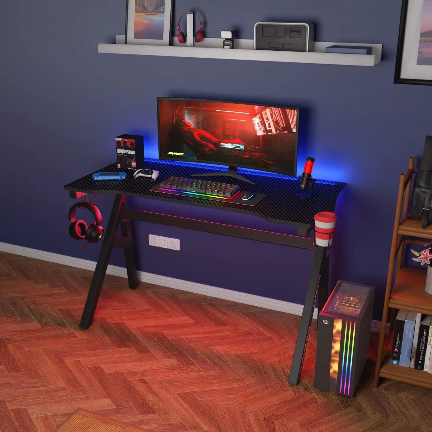 Game Desk, Computer Desk, 47-Inch Home Office Desk, Oversized Modern Ergonomic Black