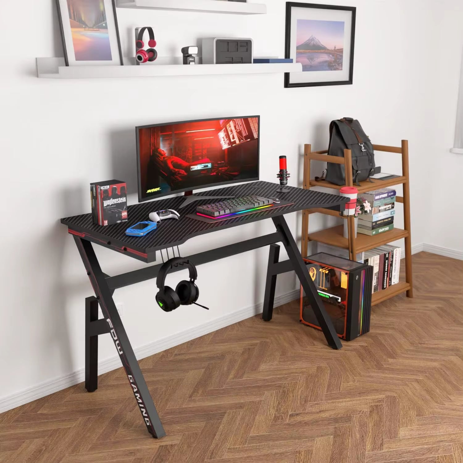 Game Desk, Computer Desk, 47-Inch Home Office Desk, Oversized Modern Ergonomic Black