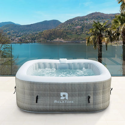 73" 4-6 Person Inflatable Hot Tub Outdoor Square Spa Pool Built in Heater Pump, 130 Massage Jets, Black