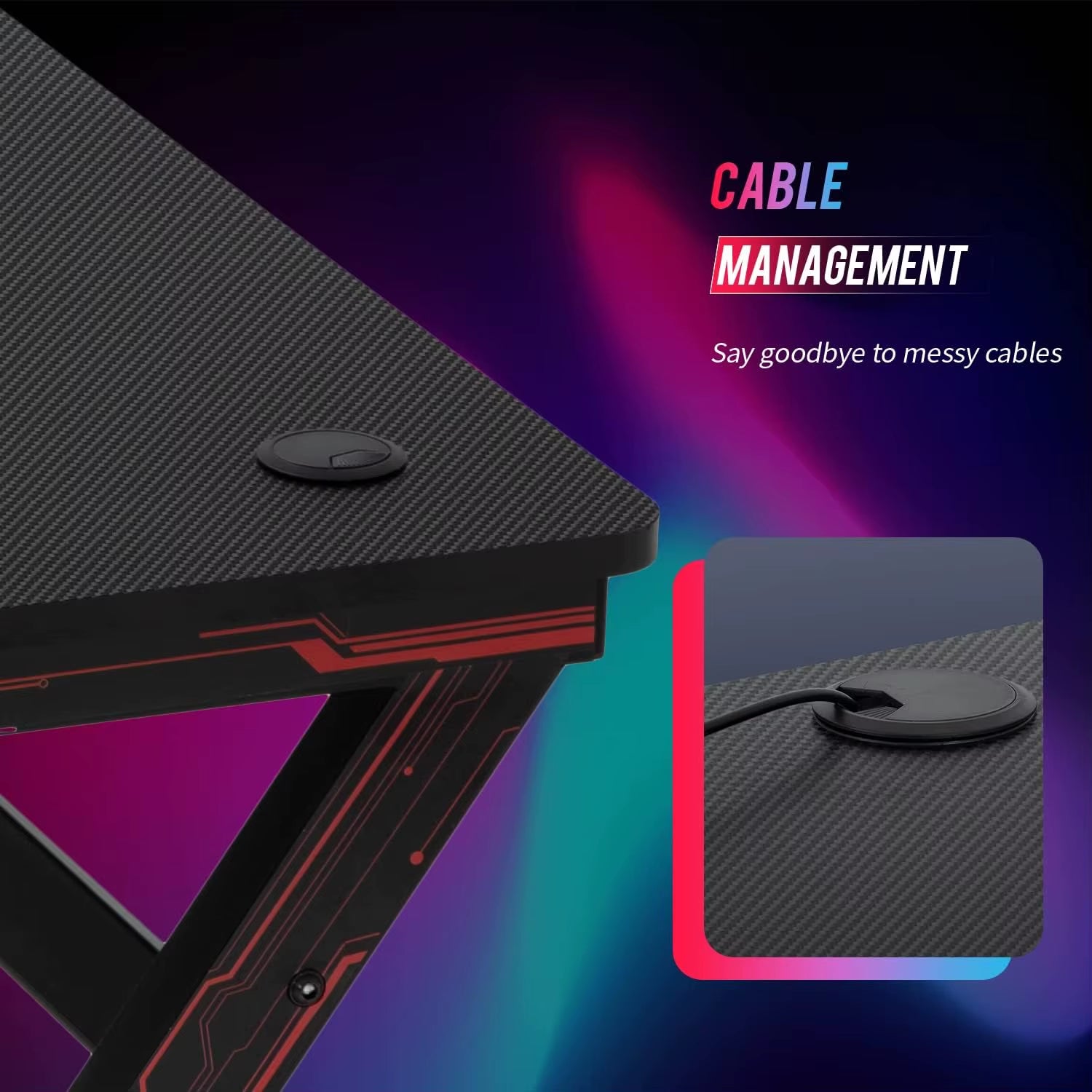 Game Desk, Computer Desk, 47-Inch Home Office Desk, Oversized Modern Ergonomic Black